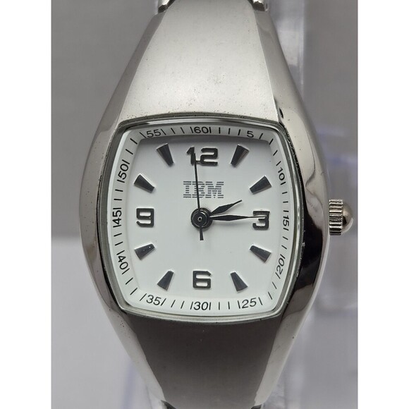 Tomax IBM Womens Quartz Watch Silvertone Tonneau White Dial Bracelet New Battery - Picture 4 of 11